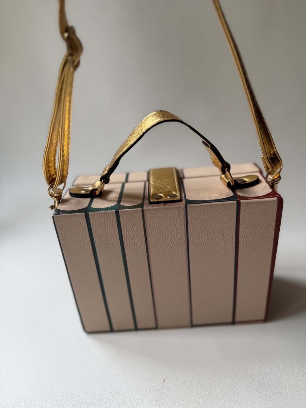 Book Box Crossbody Bag in Green, Burgundy, Blush & Gold - Picture 5 of 15